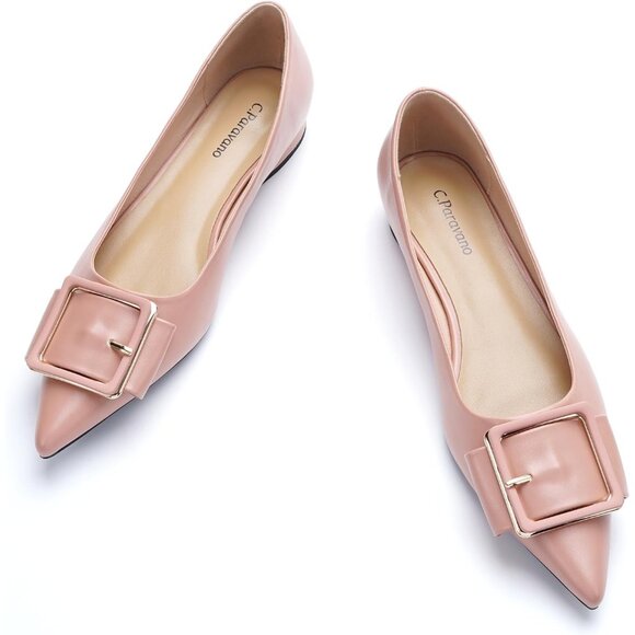 Shoes - Women's Pointed Toe Ballet Flats Pull-On Pink Comfort Office Work Flat Shoes